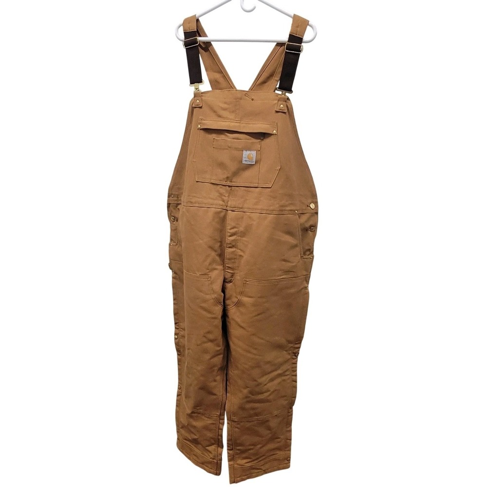 Carhartt Bib Overalls Mens 2XL Brown Firm Duck Insulated Loose Fit Workwear